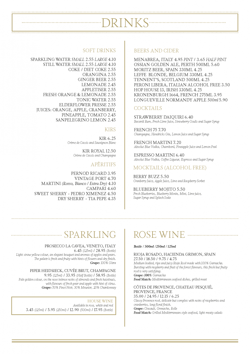 Menu | A La Carte | Drinks & Wine | French Brasserie